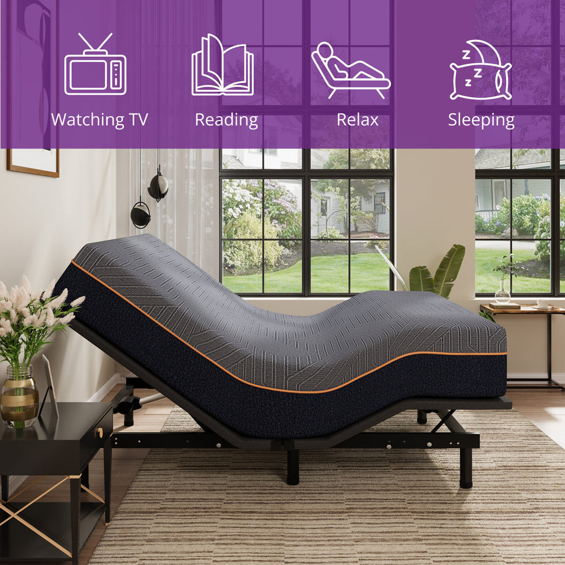 Zero Gravity Adjustable Bed With 12" Memory Foam Mattress, Wireless Remote Control