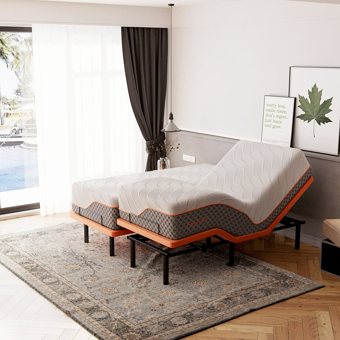 Zero Gravity Adjustable Bed with 14" Hybrid Mattress, Massage, Wireless Remote, App Control, Zero Gravity, Underbed Light, USB & Type C Ports on both sides