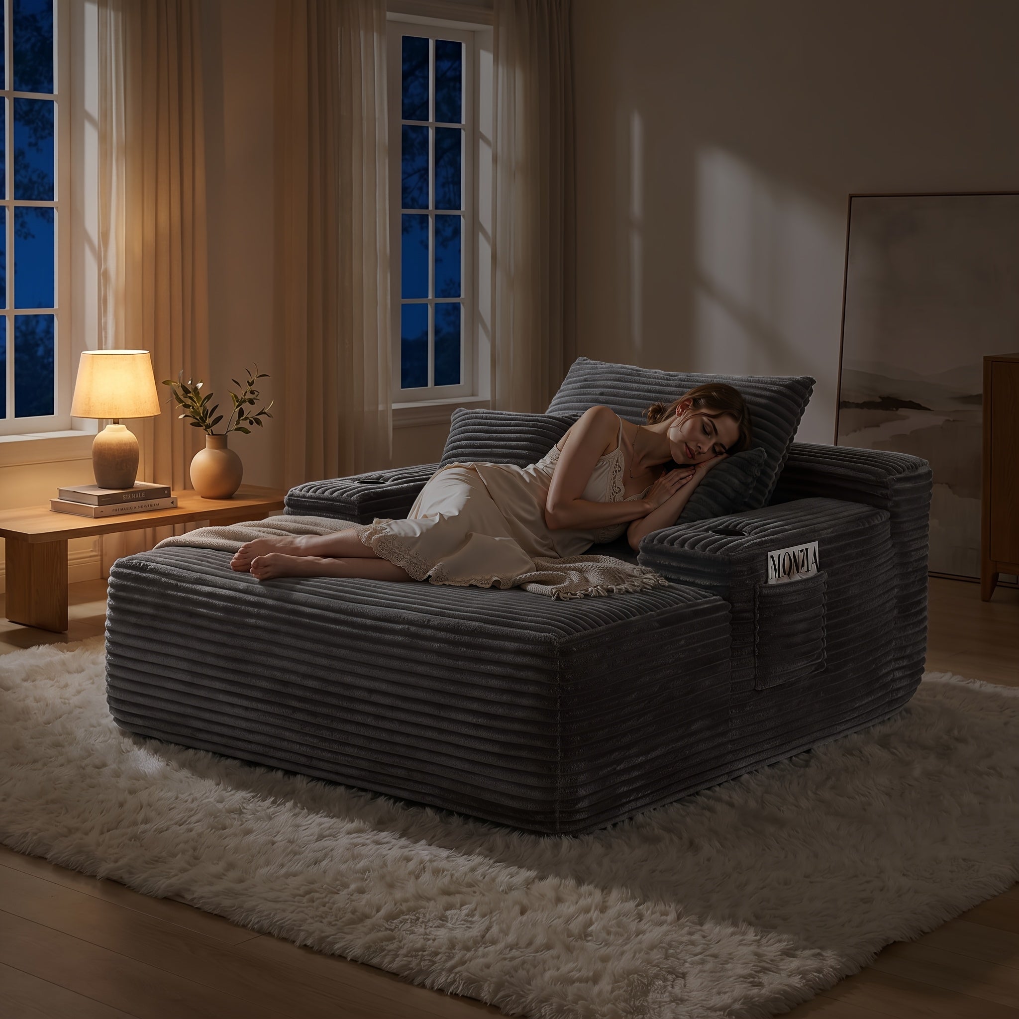 extra large boneless sofa chaise lounge cup holder side