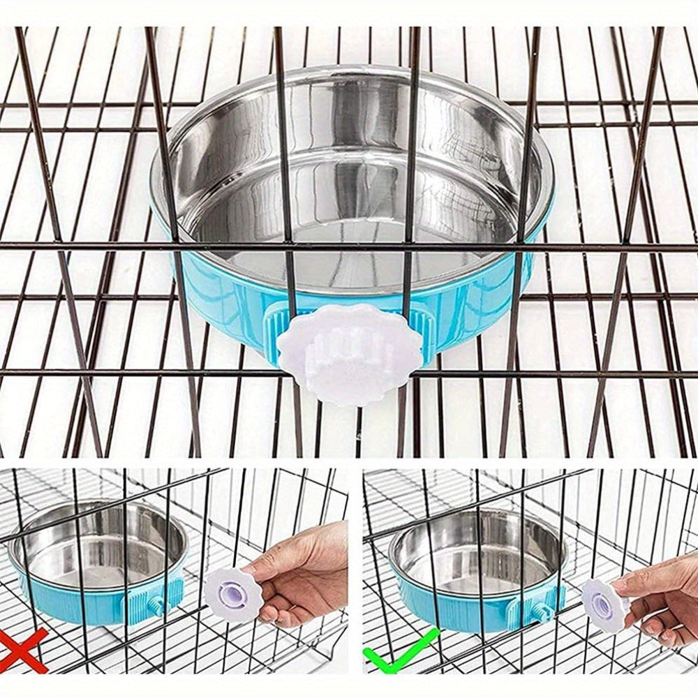 2pcs stainless steel hanging pet feeding bowl pet cage