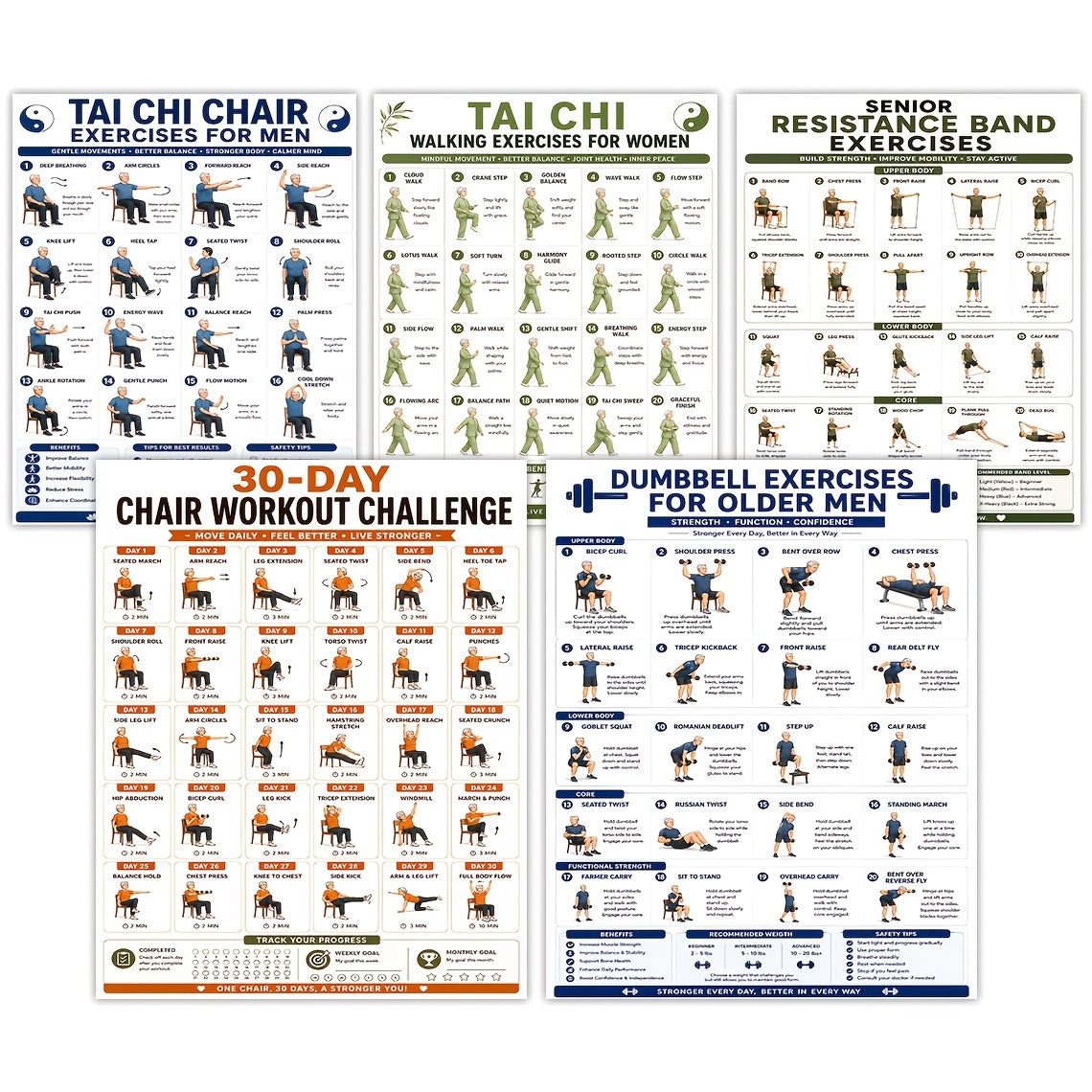 5   workout posters 8x10  exercises tai