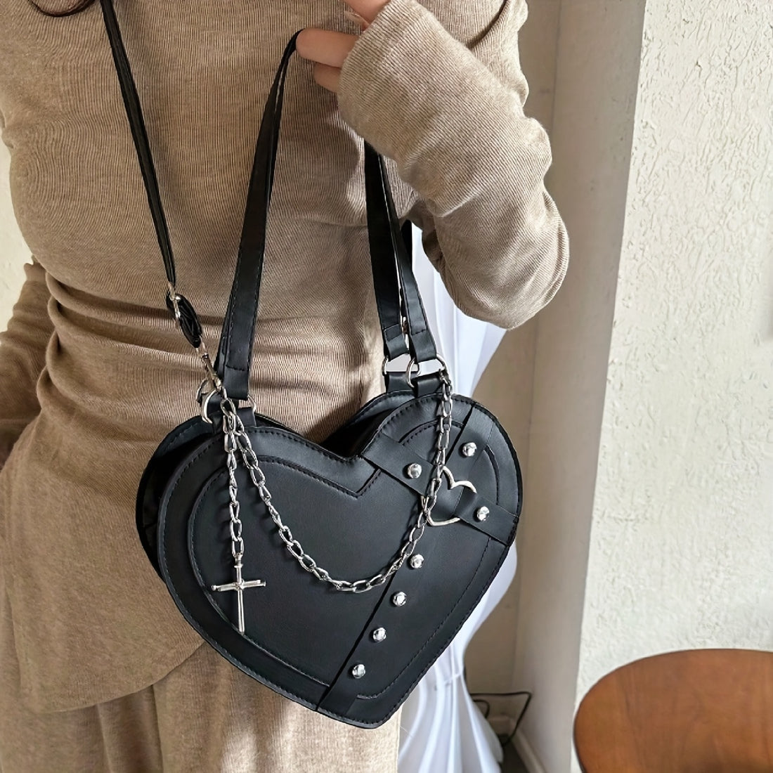 women gothic y2k punk   shaped shoulder bag rivet