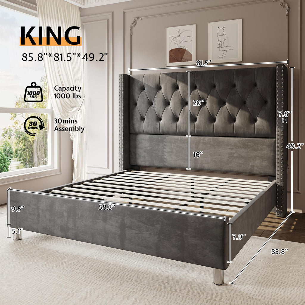 upholstered platform bed frame 50 inch velvet