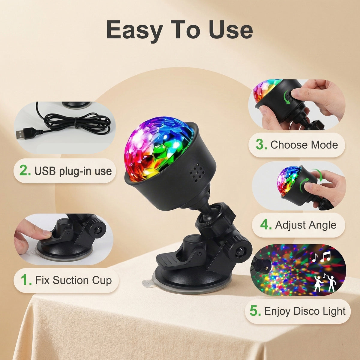 5 7pcs rgb rotating led dance lights usb plug in disco ball