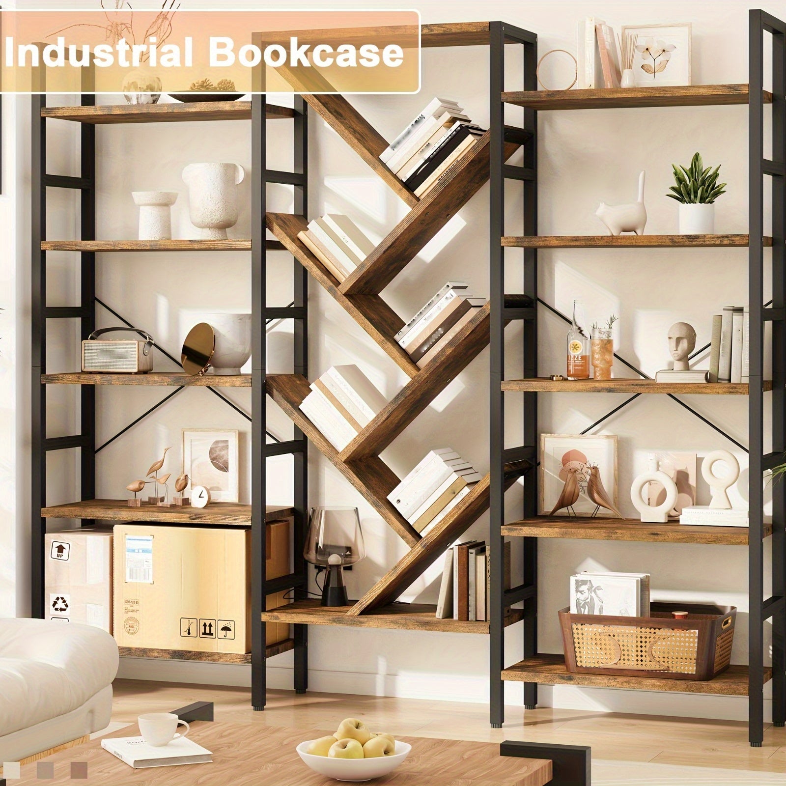 a   wooden bookcase measuring 70 9 x 70 featuring 5