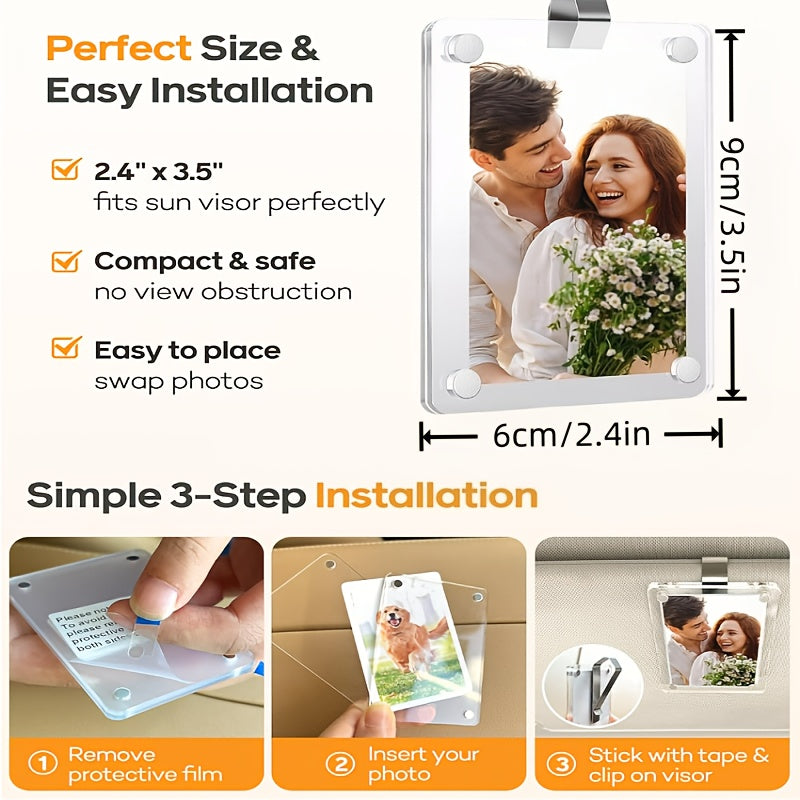 2pcs set 1 photo frame 1 clip magnetic car sun visor photo