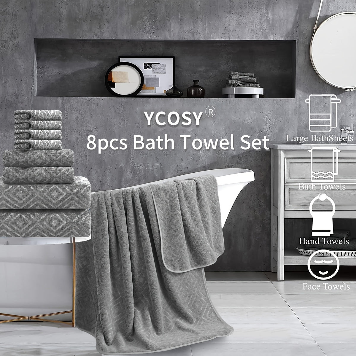 8pcs extra large bath towel ultra soft thick bath towel