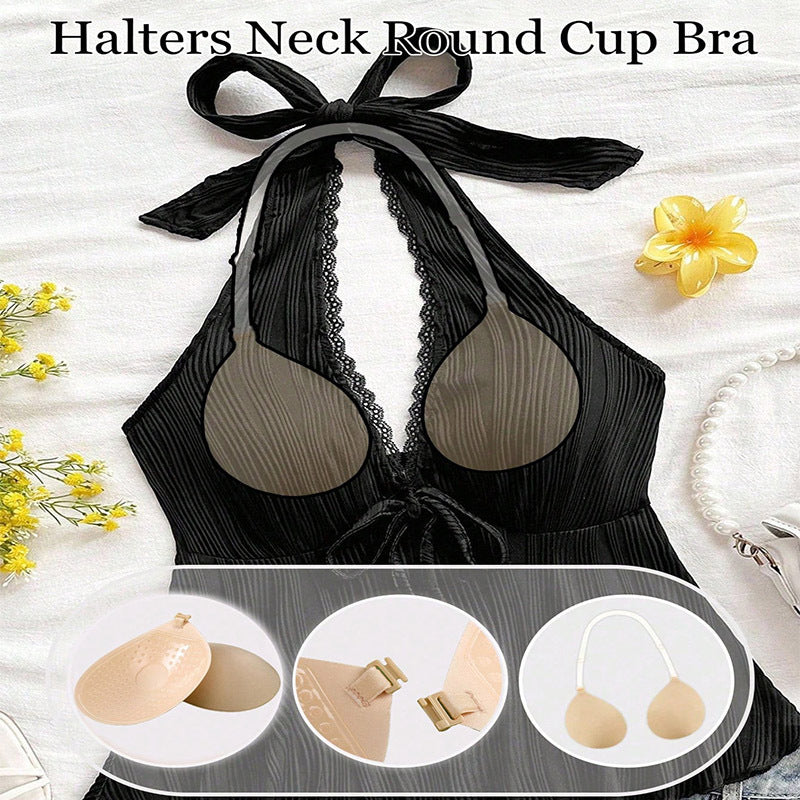 1pc new halter neck round cup bra invisible self