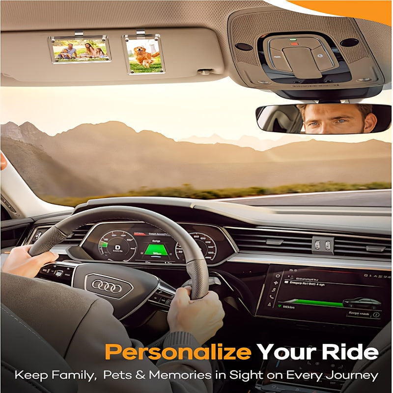 2pcs set 1 photo frame 1 clip magnetic car sun visor photo