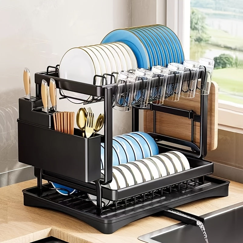 1 double layer dish rack utensil holder rust proof kitchen