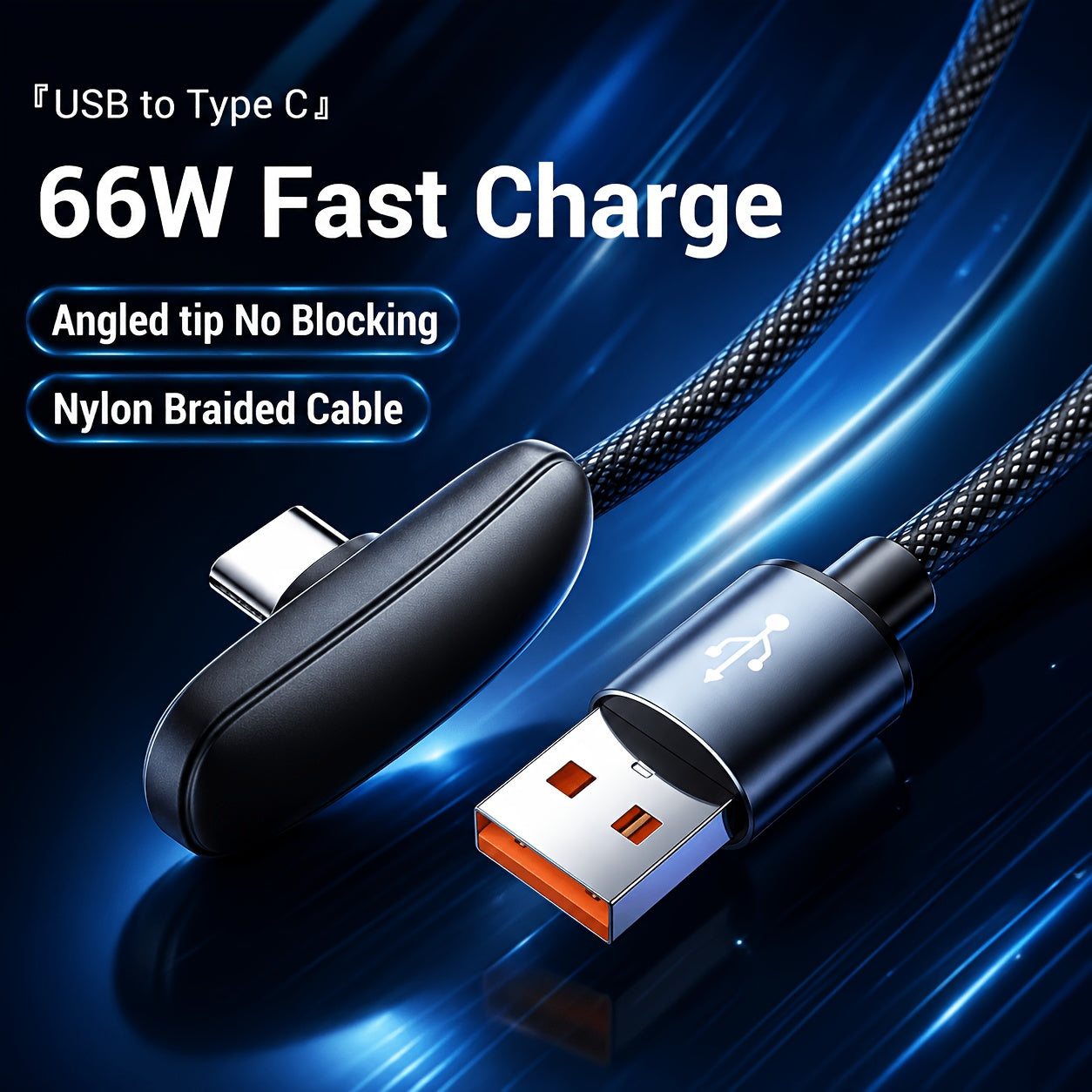 90 degree right angle usb type c braided fast charging cable