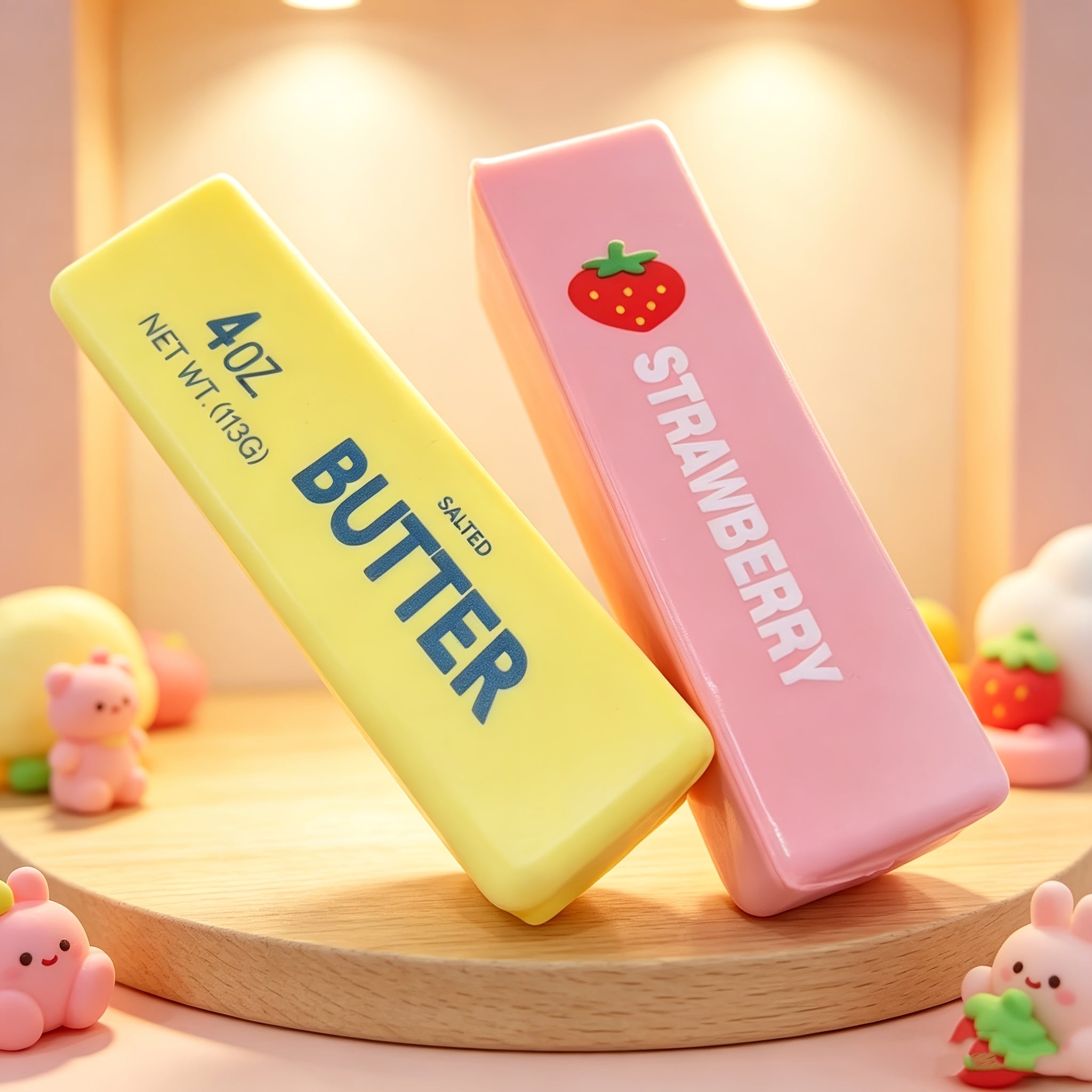 2pcs set yellow pink long rectangular erasers slow rebound