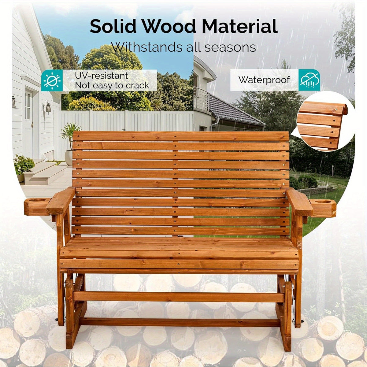 outdoor glider bench wood patio glider cup holders porch