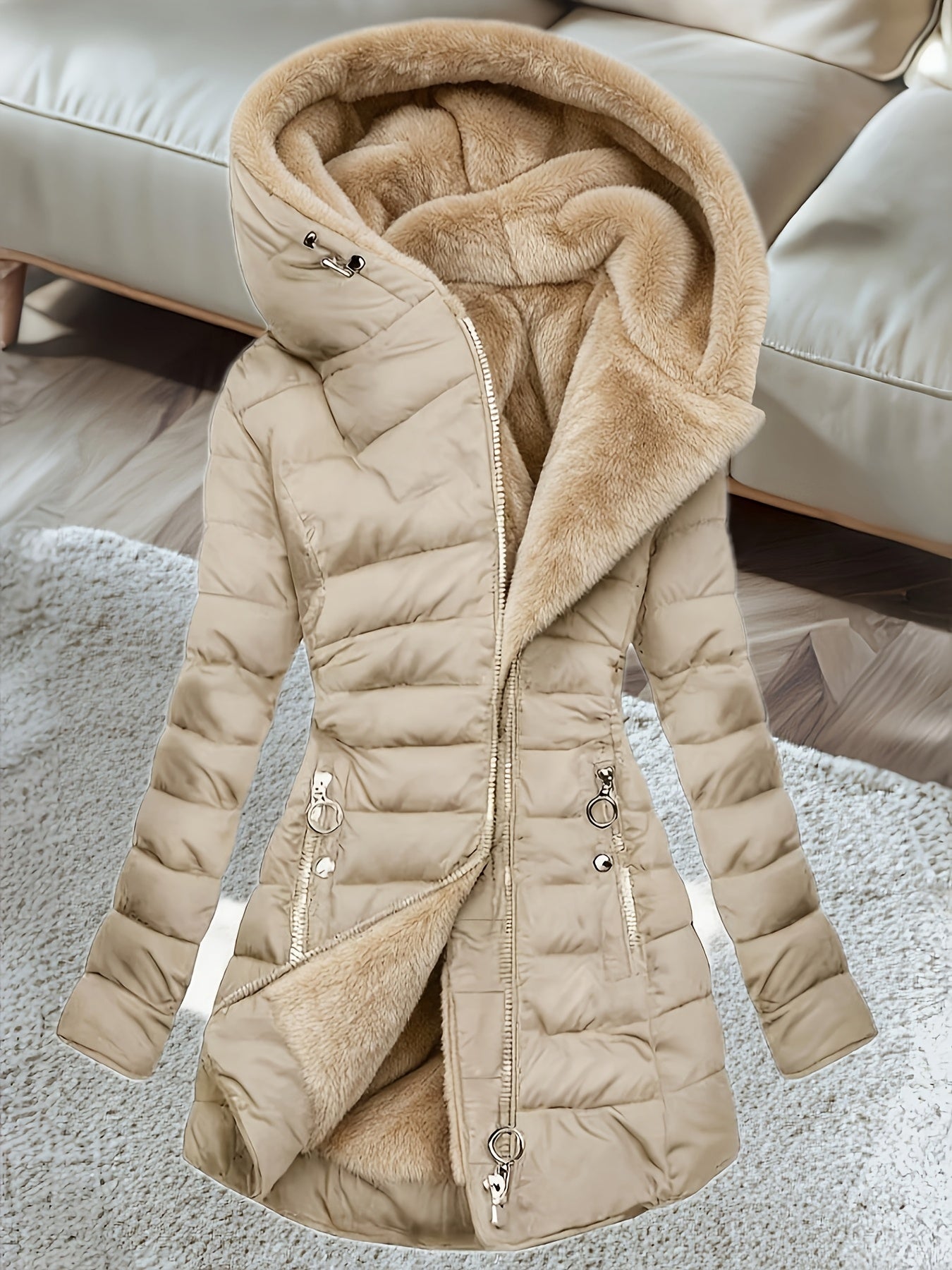 winter new   length fleece lined warm loose womens hooded