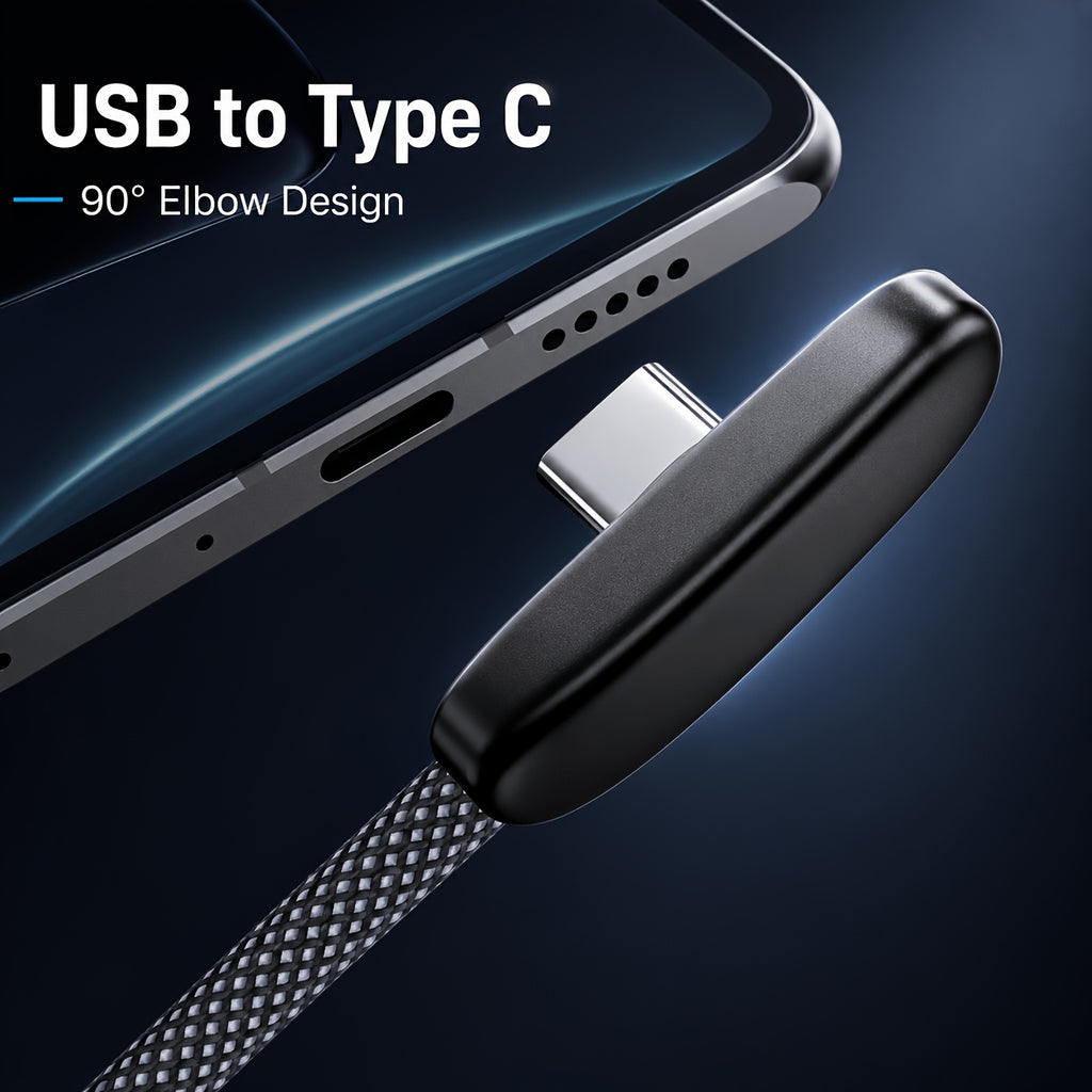 90 degree right angle usb type c braided fast charging cable
