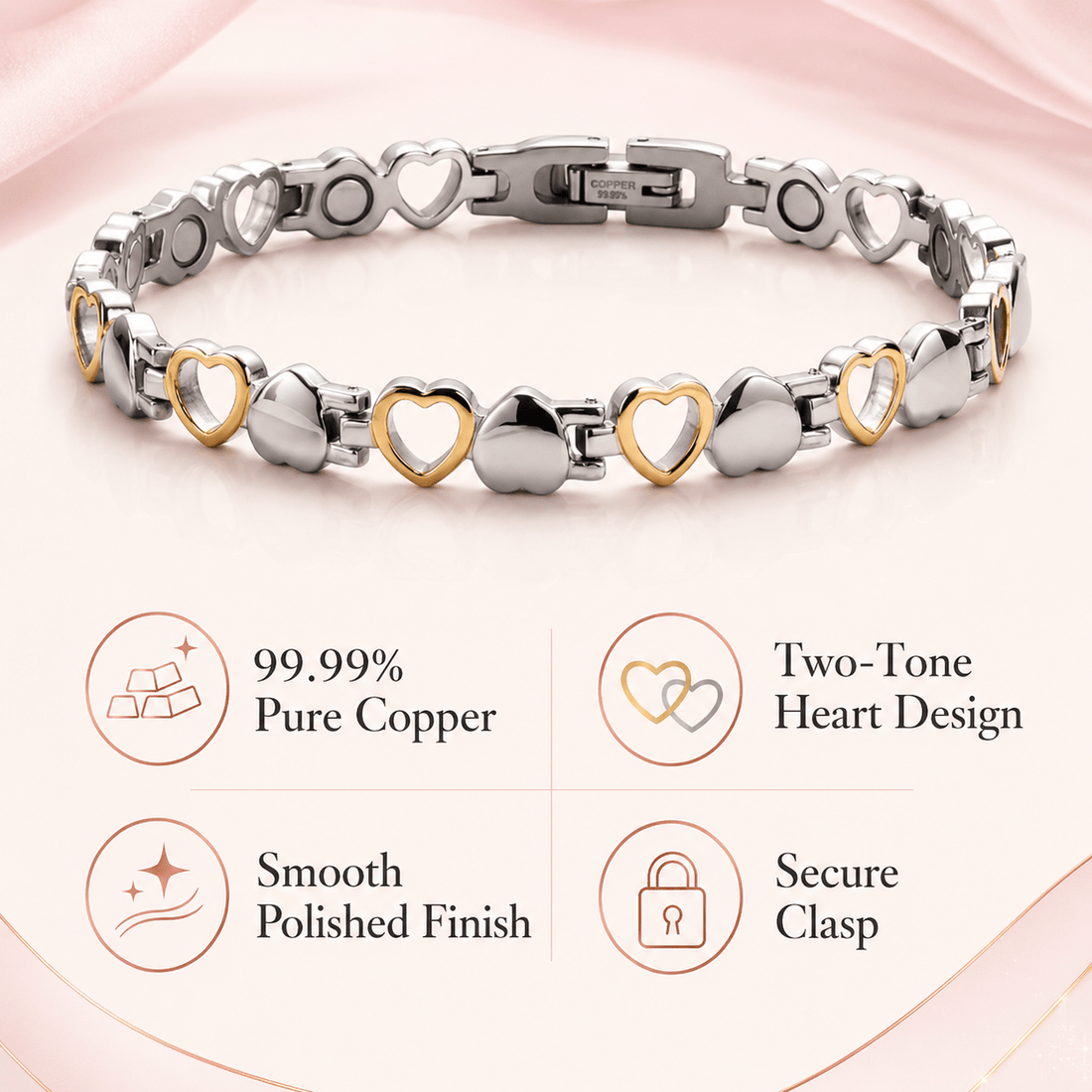 pure copper bracelet women two tone silver golden