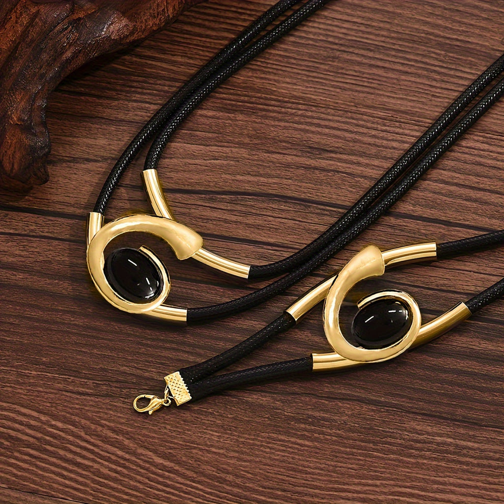 two piece set stylish bohemian style double layer black rope
