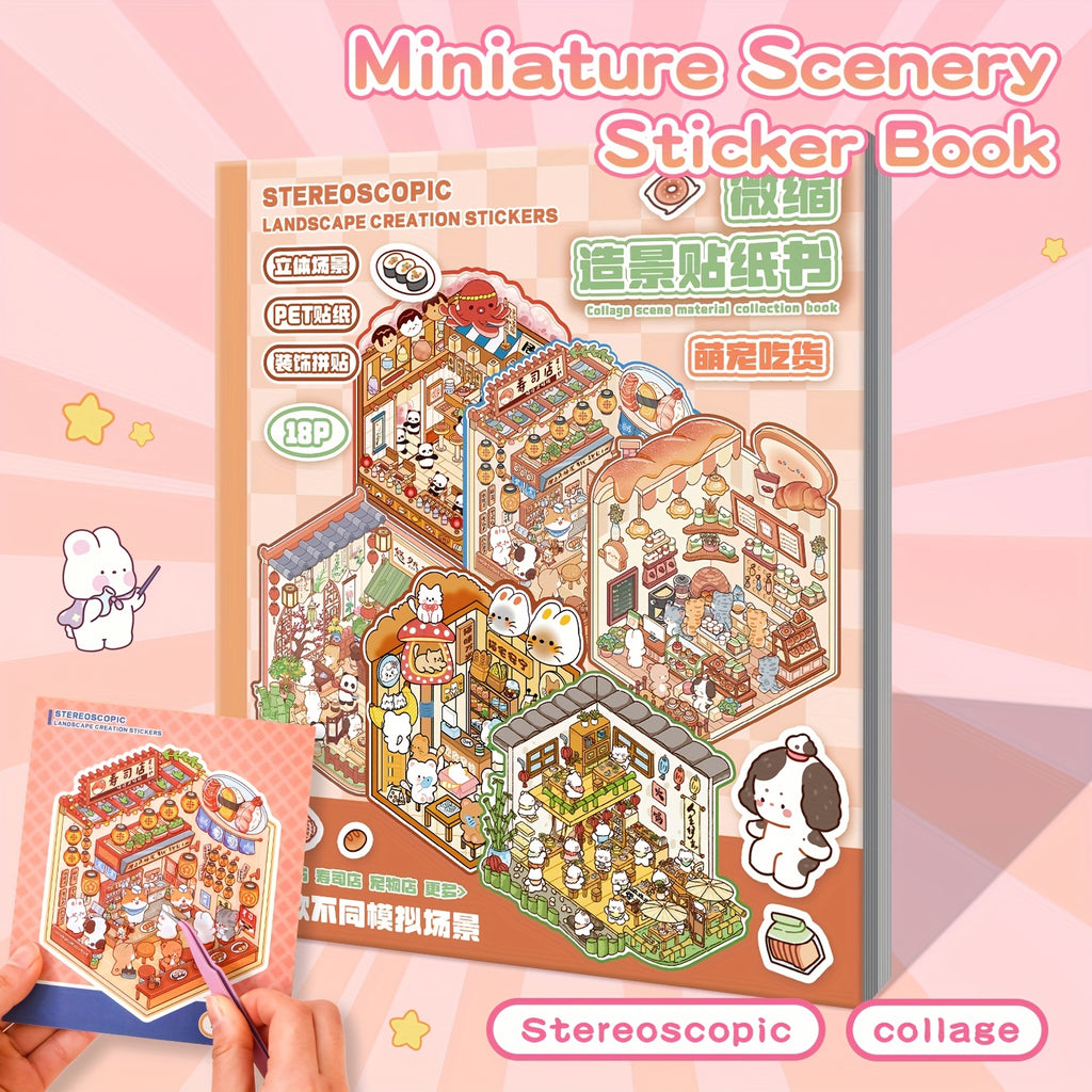 20pcs scene sticker book 12 sheets materials 6 sheets base