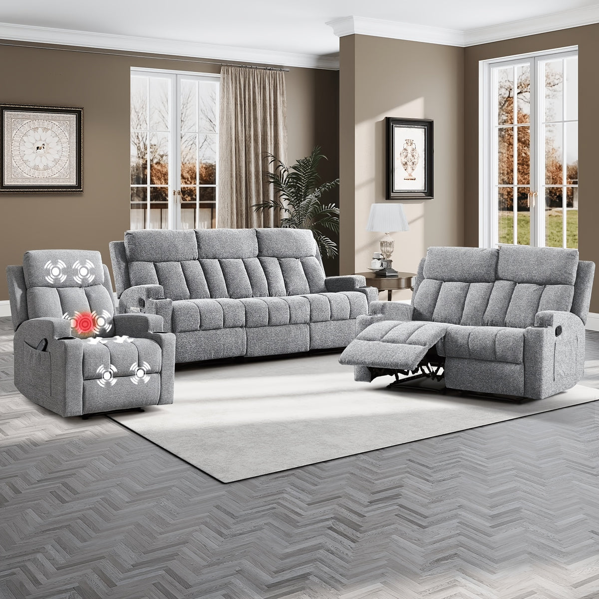 1pc 3pcs manual recliner living room set 1 seater 2 seater 3