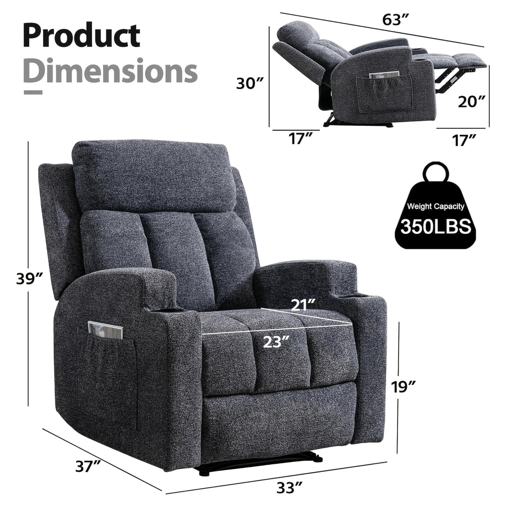 manual recliner chair massage heat soft fabric