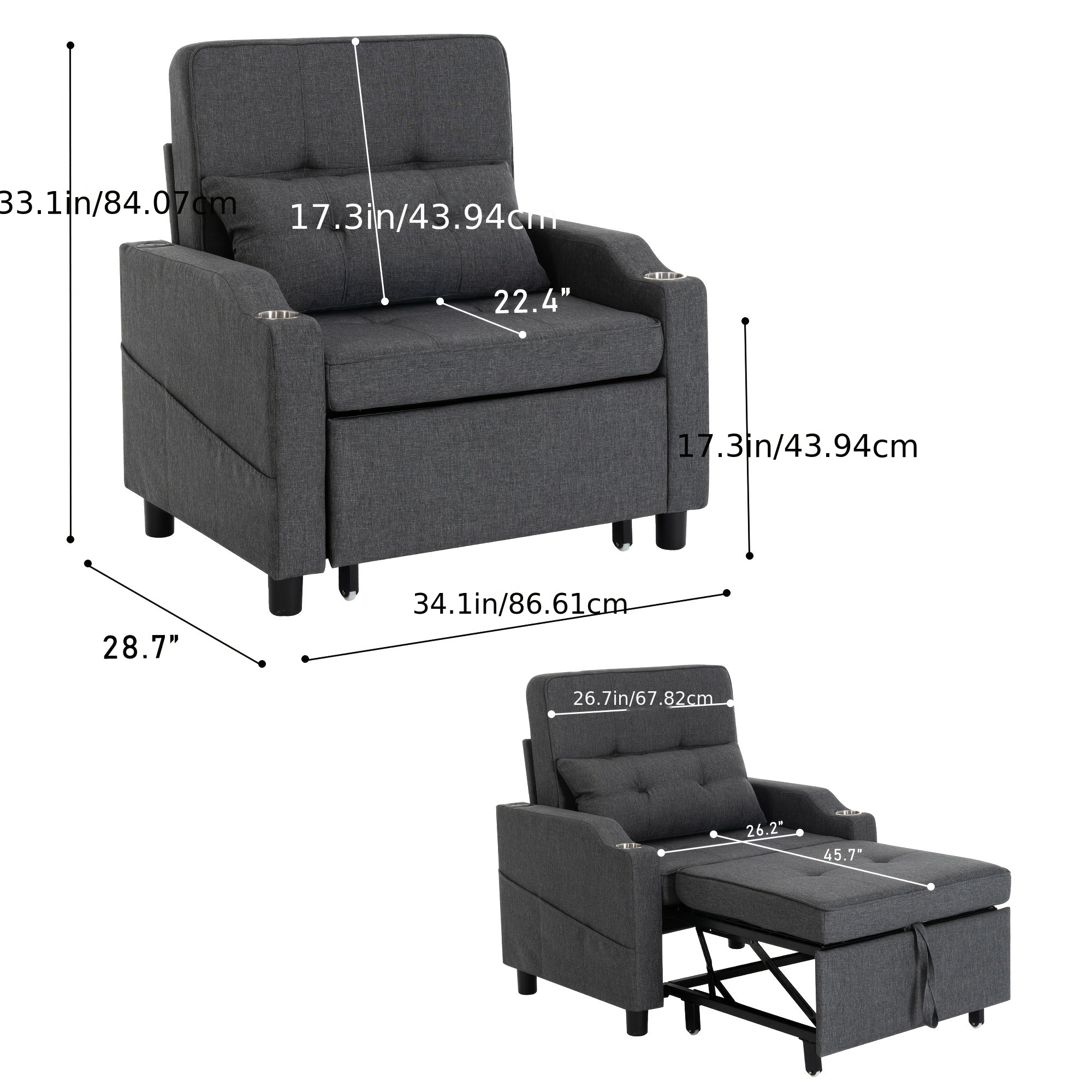 3 in 1 folding sofa bed convertible sleeper chair bed space