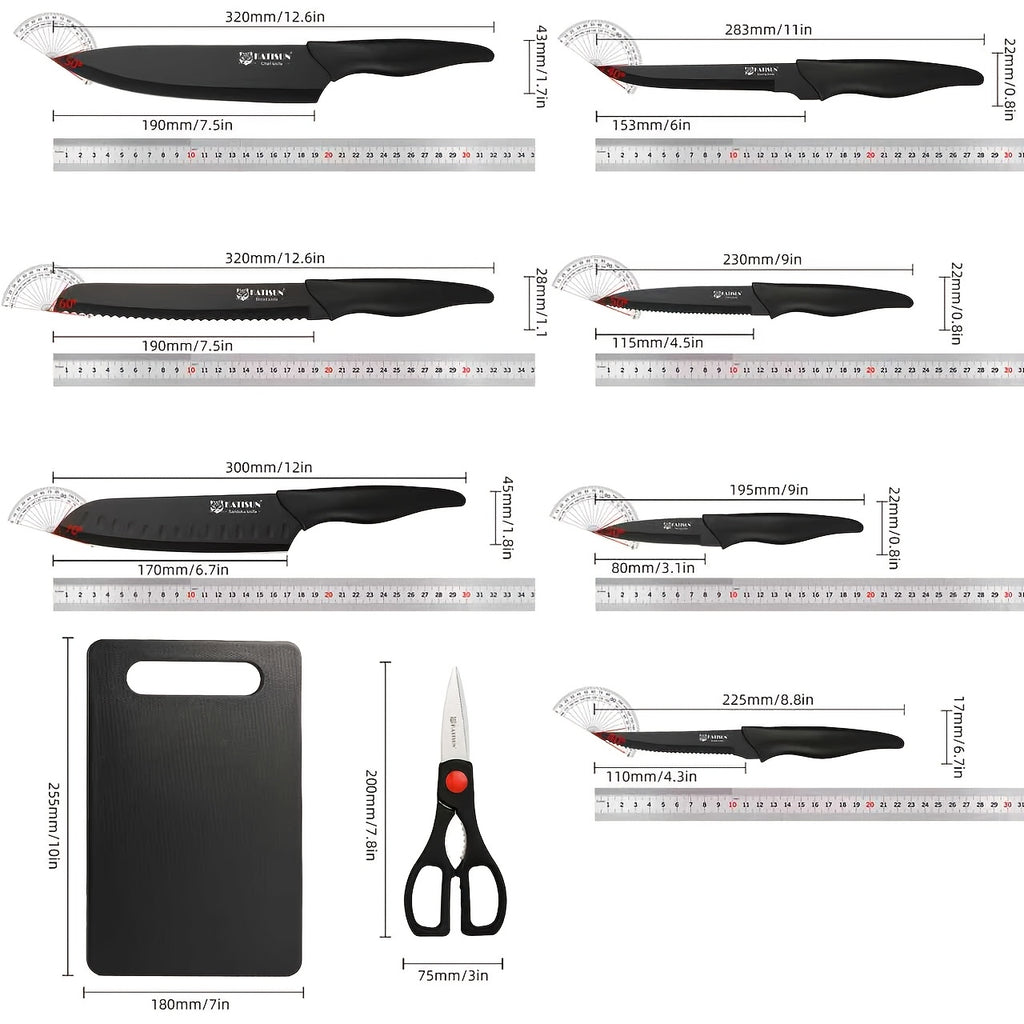 15pcs professional black coded kitchen knife set black