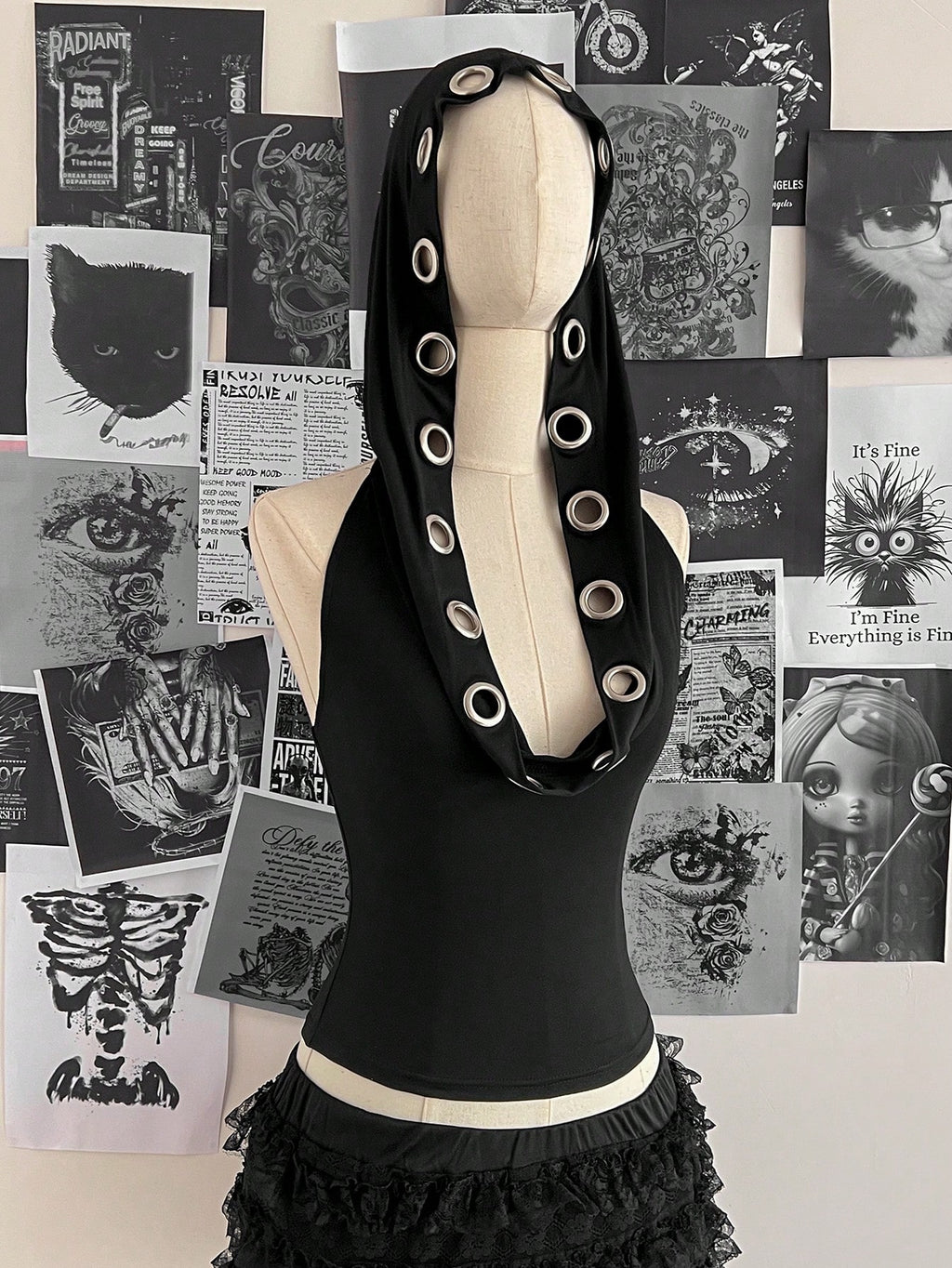 hooded halterneck vest