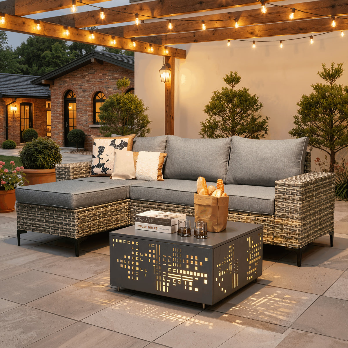 5 8pcs handcrafted outdoor patio rattan sofa set grey metal