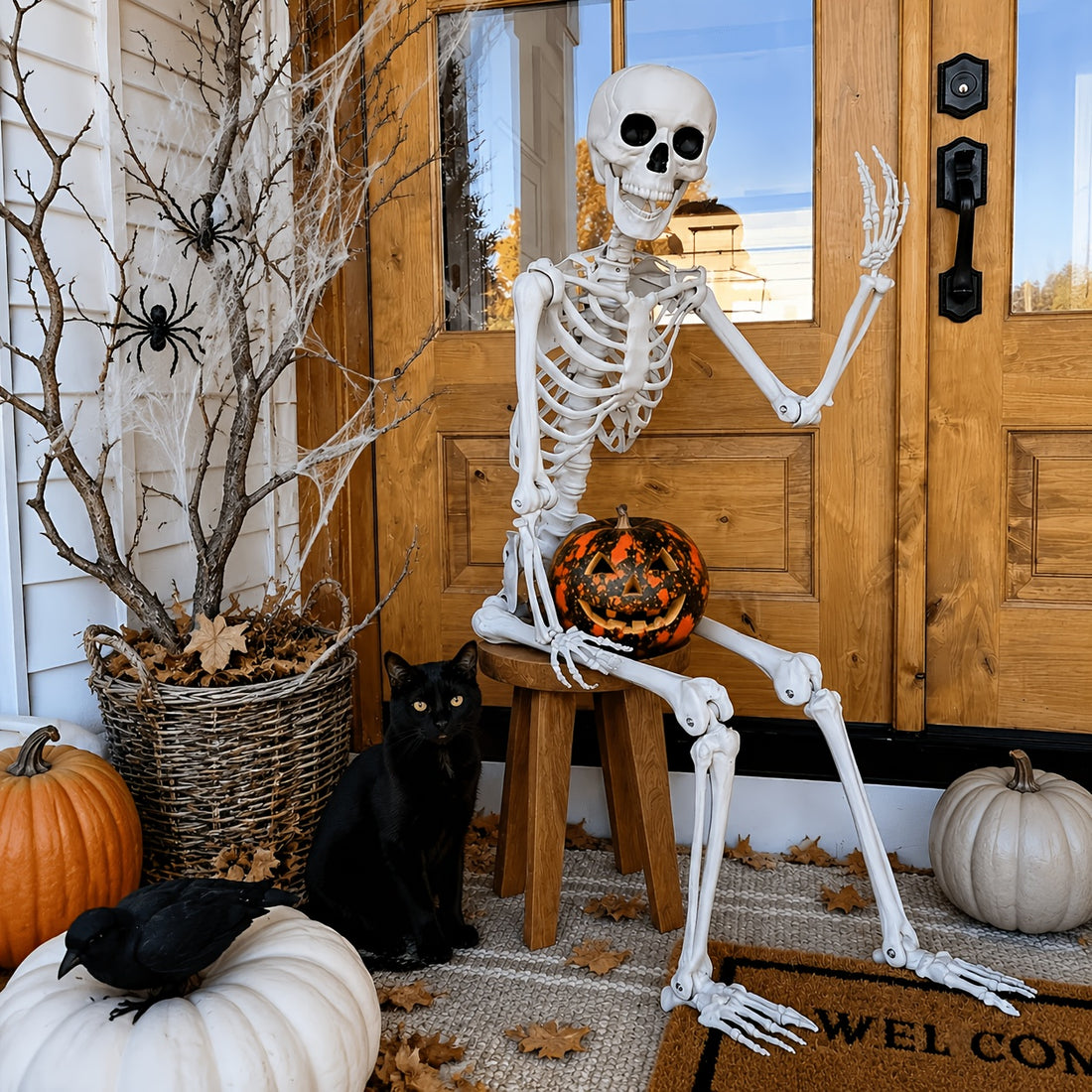 realistic outdoor wall mounted skeleton statue