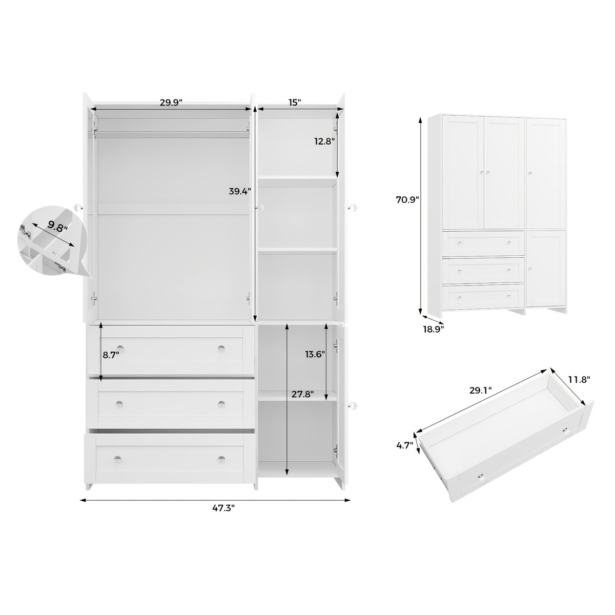 47 63 large modern   wardrobe closet mirror door