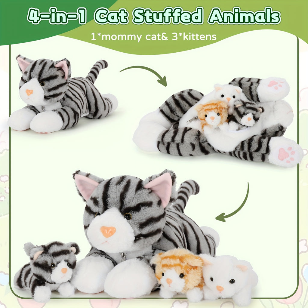 big cat plush toy 40cm mother 3 cute baby kittens