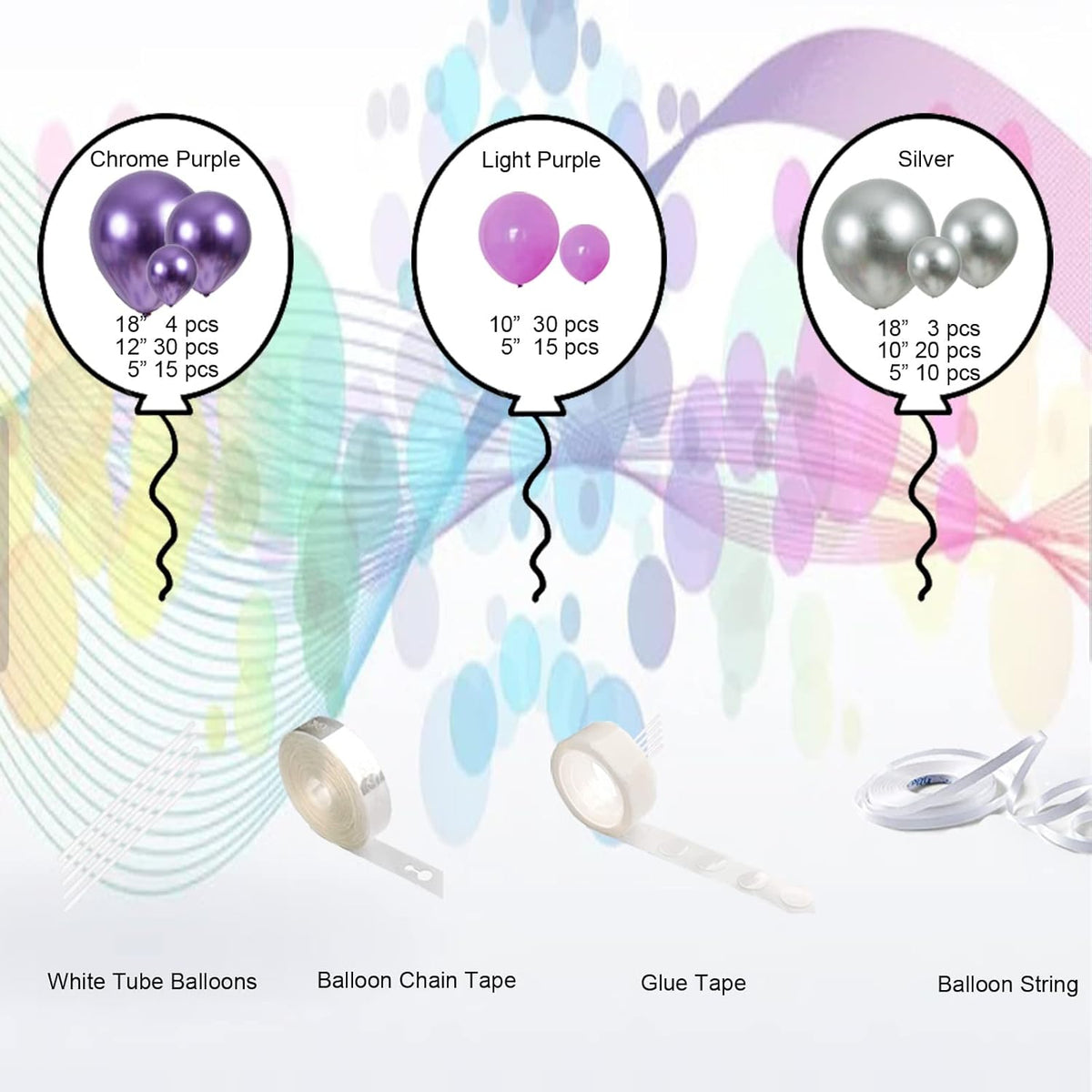 purple silvery balloon garland 127pcs 18in 12in 10in 5in
