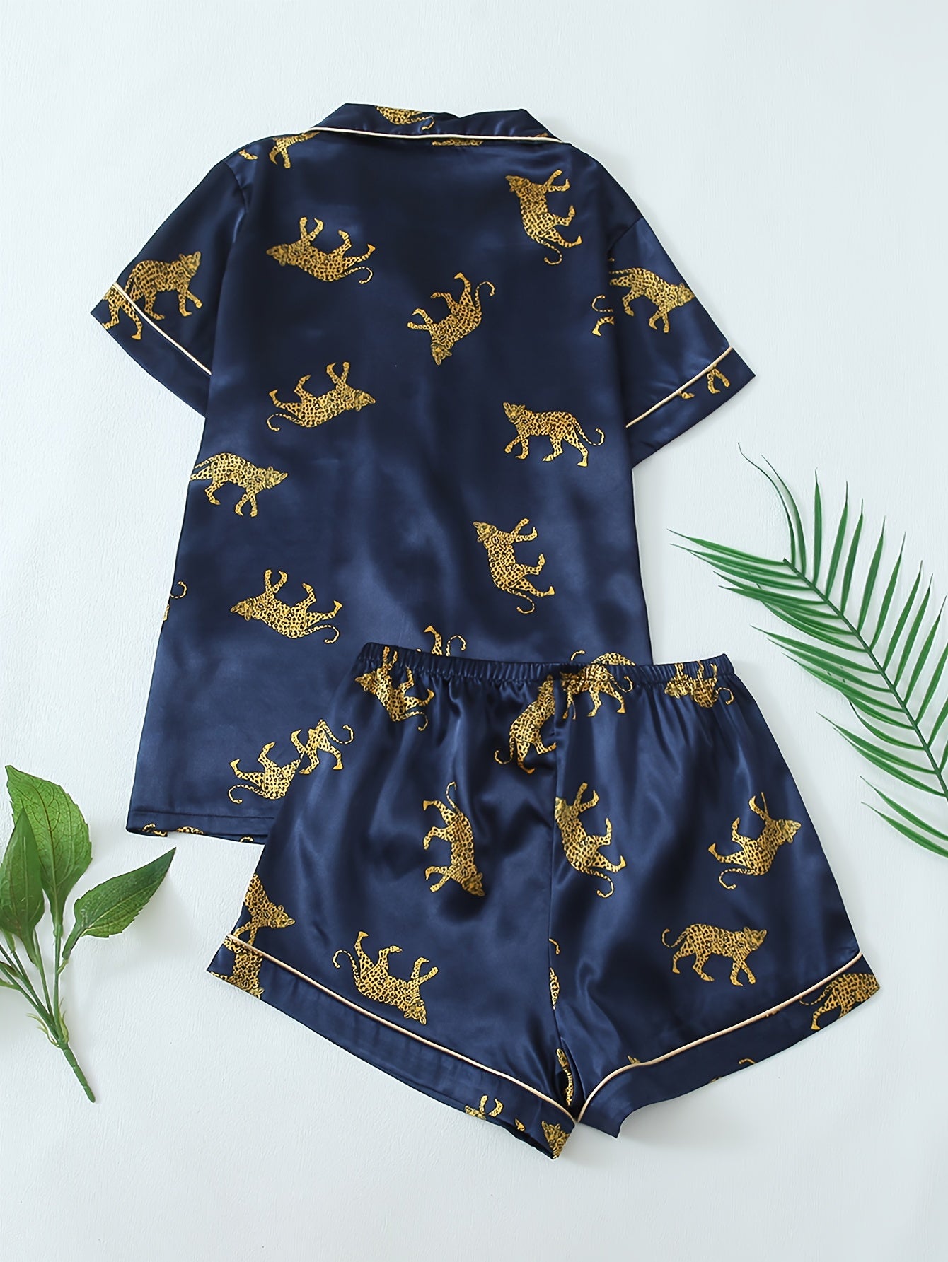 satin leopard print womens pajama set | temu Temu